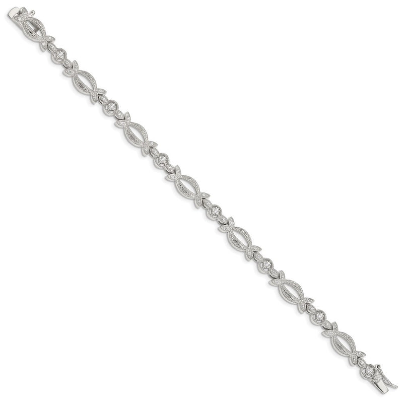 7.25 Inch Sterling Silver Rhodium-Plated Cz Bracelet