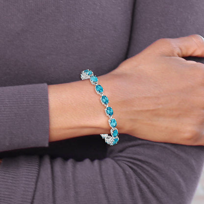 7 Inch Sterling Silver Rhodium-Plated Blue Topaz 6.5In Bracelet
