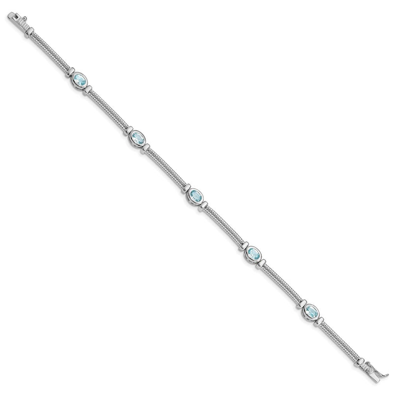 7 Inch Sterling Silver Rhodium-Plated Blue Topaz Bracelet