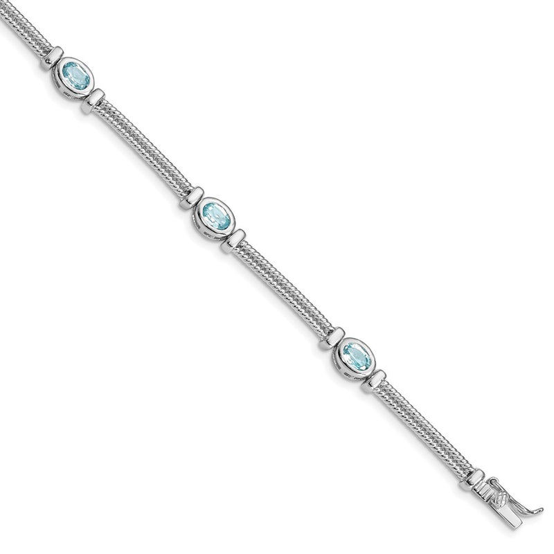 7 Inch Sterling Silver Rhodium-Plated Blue Topaz Bracelet