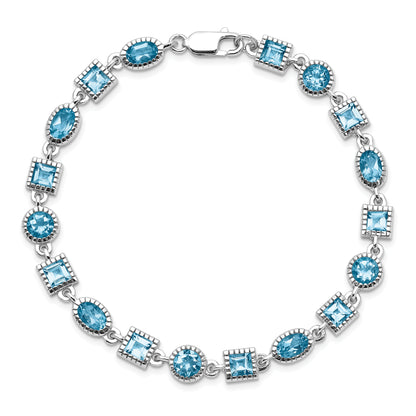 7 Inch Sterling Silver Rhodium-Plated Blue Topaz Bracelet