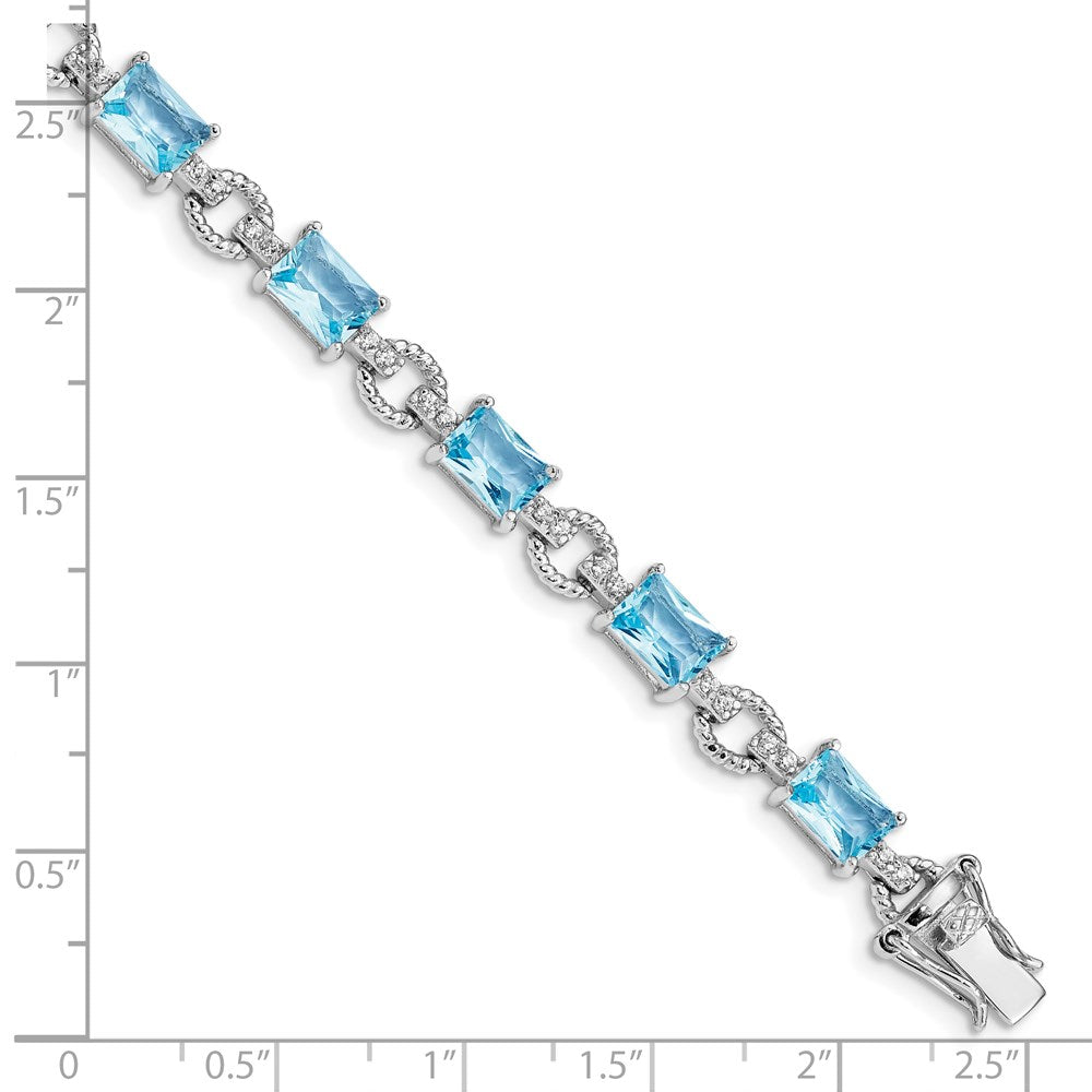 7.25 Inch Sterling Silver Rhodium-Plated Blue And Clear Cz Bracelet