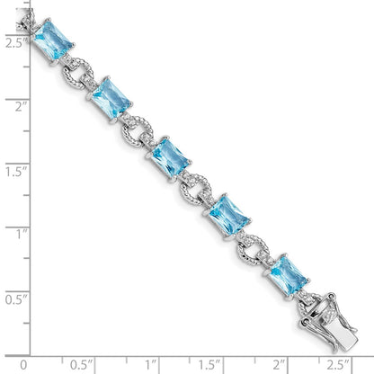 7.25 Inch Sterling Silver Rhodium-Plated Blue And Clear Cz Bracelet