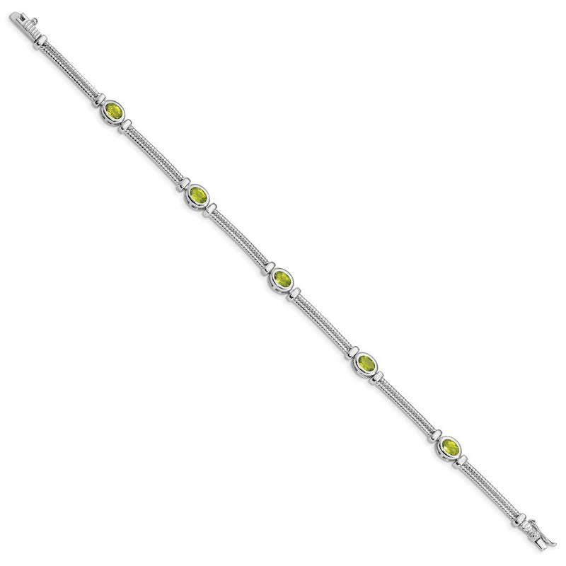 8 Inch Sterling Silver Rhodium-Plated Peridot Bracelet