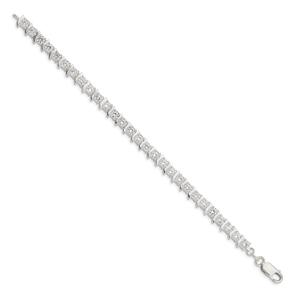 7 Inch Sterling Silver Cz Fancy Polished Bracelet