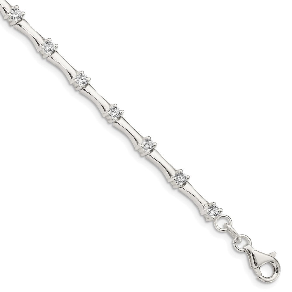 7 Inch Sterling Silver Cz Fancy Polished Bracelet