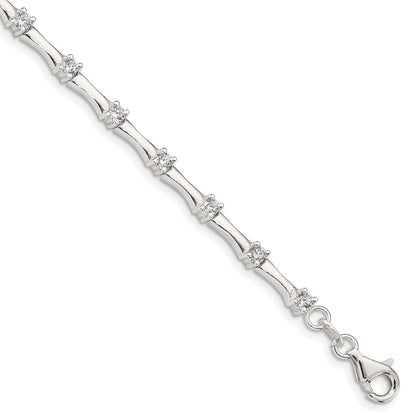 7 Inch Sterling Silver Cz Fancy Polished Bracelet