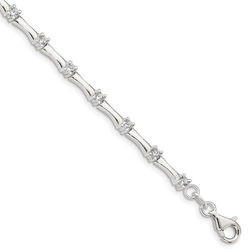 7 Inch Sterling Silver Cz Fancy Polished Bracelet