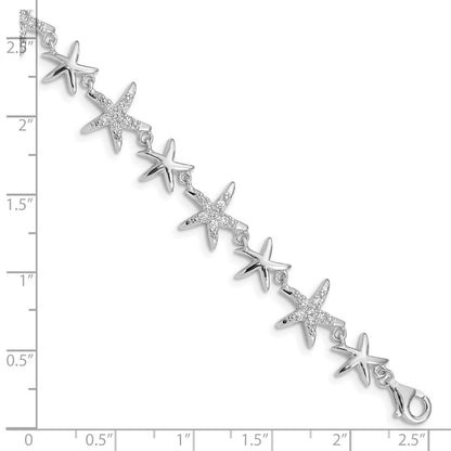 Sterling Silver Rhodium-Plated Cz Starfish 7.25 Inch Bracelet