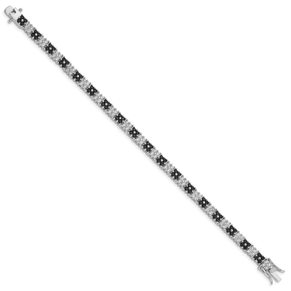 7 Inch Sterling Silver Rhodium-Plated 7In Black/White Cz Tennis Bracelet