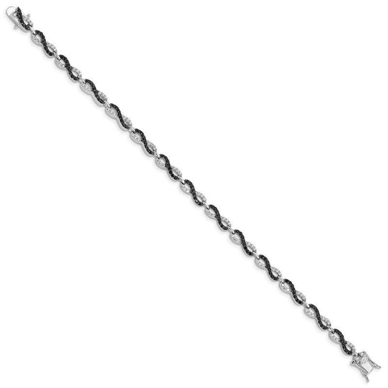 7.5 Inch Sterling Silver Rhod-Plated 7.5In Black/White Cz Infinity Bracelet