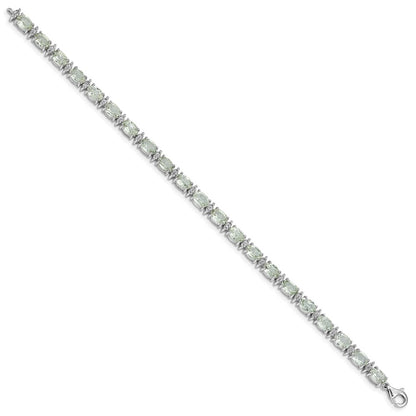 7 Inch Sterling Silver Rhodium-Plated Green Quartz & White Topaz Bracelet