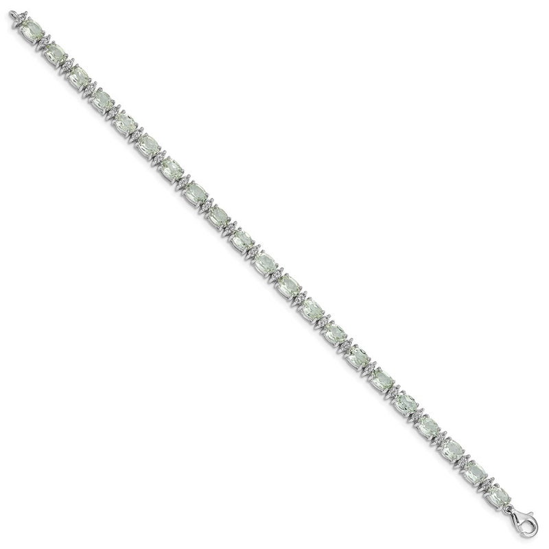 7 Inch Sterling Silver Rhodium-Plated Green Quartz & White Topaz Bracelet