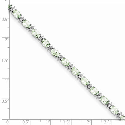 7 Inch Sterling Silver Rhodium-Plated Green Quartz & White Topaz Bracelet