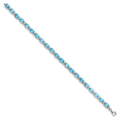 7 Inch Sterling Silver Rhodium-Plated Sky Bt & White Topaz Bracelet