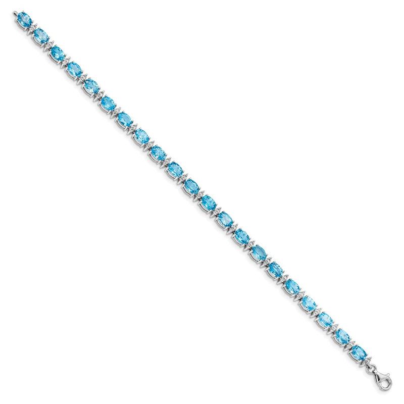 7 Inch Sterling Silver Rhodium-Plated Sky Bt & White Topaz Bracelet