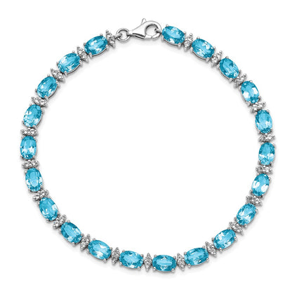 7 Inch Sterling Silver Rhodium-Plated Sky Bt & White Topaz Bracelet