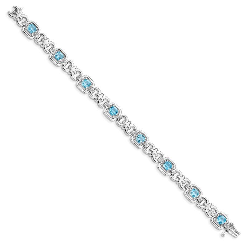 7 Inch Sterling Silver Rhodium-Plated Diamond & Light Swiss Blue Topaz Bracelet