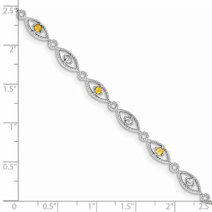 7 Inch Sterling Silver Rhodium-Plated Citrine Diamond Bracelet