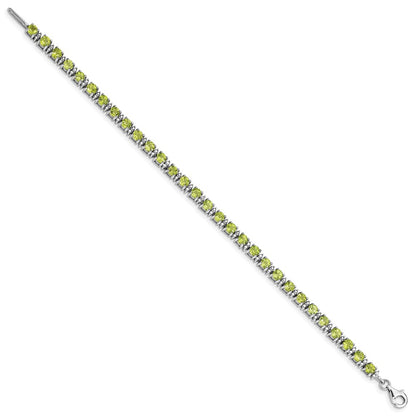 7 Inch Sterling Silver Rhodium-Plated Peridot And Diamond Bracelet