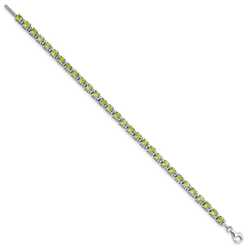 7 Inch Sterling Silver Rhodium-Plated Peridot And Diamond Bracelet