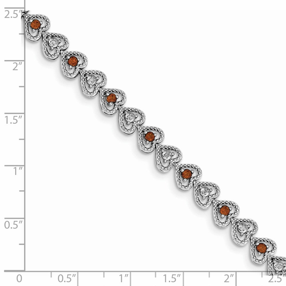 7 Inch Sterling Silver Rhodium-Plated Garnet Diamond Bracelet