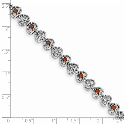 7 Inch Sterling Silver Rhodium-Plated Garnet Diamond Bracelet