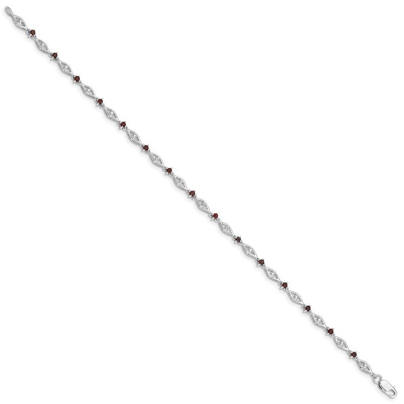 7 Inch Sterling Silver Rhodium-Plated Garnet Diamond Bracelet