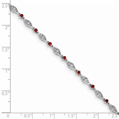 7 Inch Sterling Silver Rhodium-Plated Garnet Diamond Bracelet