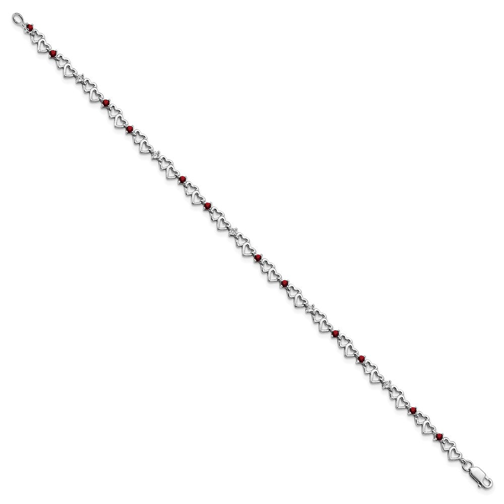 7 Inch Sterling Silver Rhodium-Plated Garnet & Diamond Bracelet