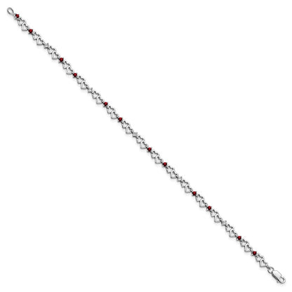 7 Inch Sterling Silver Rhodium-Plated Garnet & Diamond Bracelet
