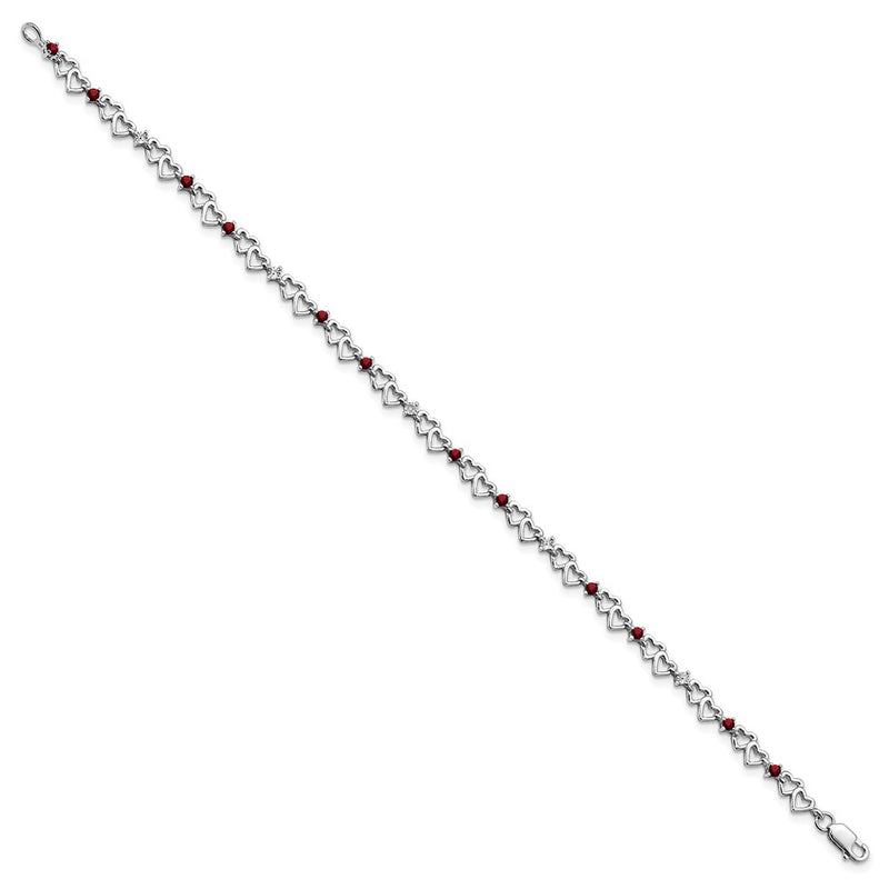7 Inch Sterling Silver Rhodium-Plated Garnet & Diamond Bracelet