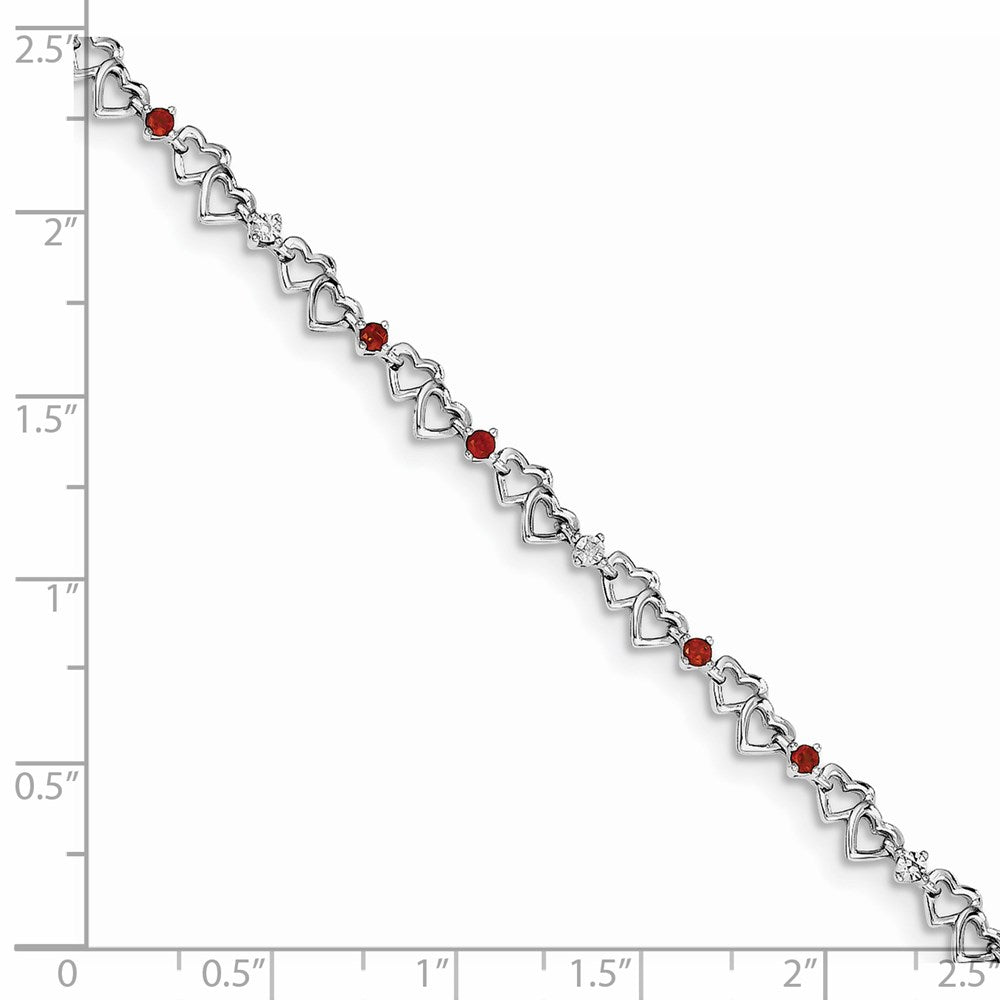7 Inch Sterling Silver Rhodium-Plated Garnet & Diamond Bracelet