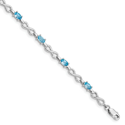 7.5 Inch Sterling Silver Rhodium-Plated Blue Topaz Bracelet