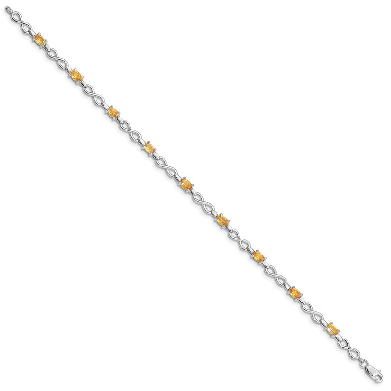 7 Inch Sterling Silver Rhodium-Plated Citrine Bracelet