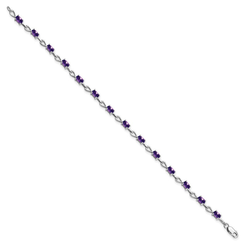 7 Inch Sterling Silver Rhodium-Plated Amethyst Bracelet