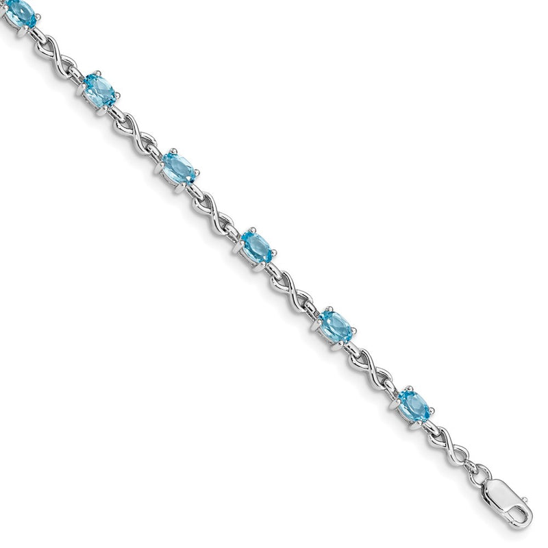 7 Inch Sterling Silver Rhodium-Plated Blue Topaz Bracelet