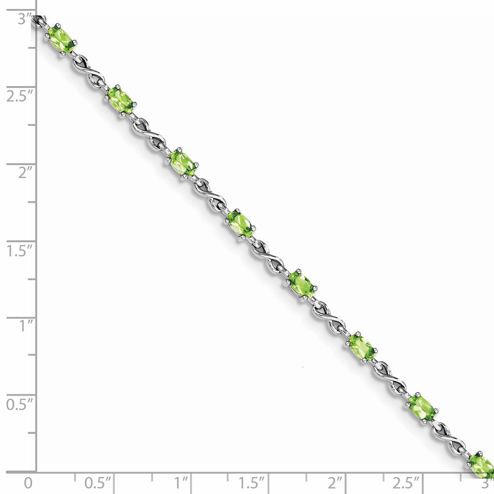 7 Inch Sterling Silver Rhodium-Plated Peridot Bracelet