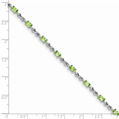 7 Inch Sterling Silver Rhodium-Plated Peridot Bracelet