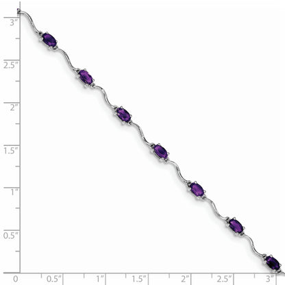 7 Inch Sterling Silver Rhodium-Plated Amethyst Bracelet