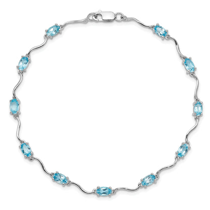 7 Inch Sterling Silver Rhodium-Plated Blue Topaz Bracelet