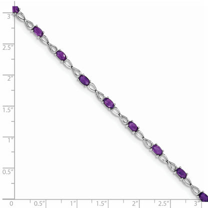7 Inch Sterling Silver Rhodium-Plated Amethyst Bracelet