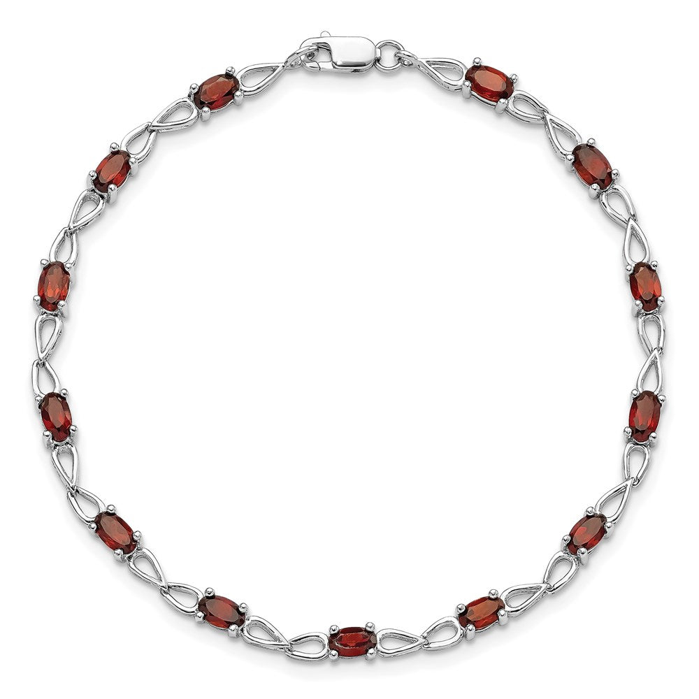7 Inch Sterling Silver Rhodium-Plated Garnet Bracelet