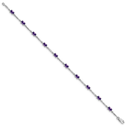 7 Inch Sterling Silver Rhodium-Plated Amethyst Bracelet