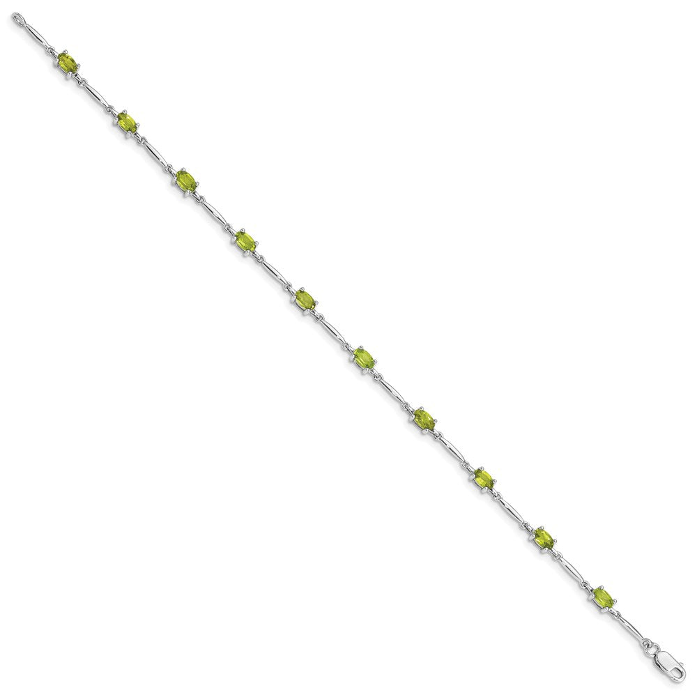 7 Inch Sterling Silver Rhodium-Plated Peridot Bracelet