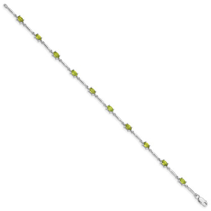 7 Inch Sterling Silver Rhodium-Plated Peridot Bracelet