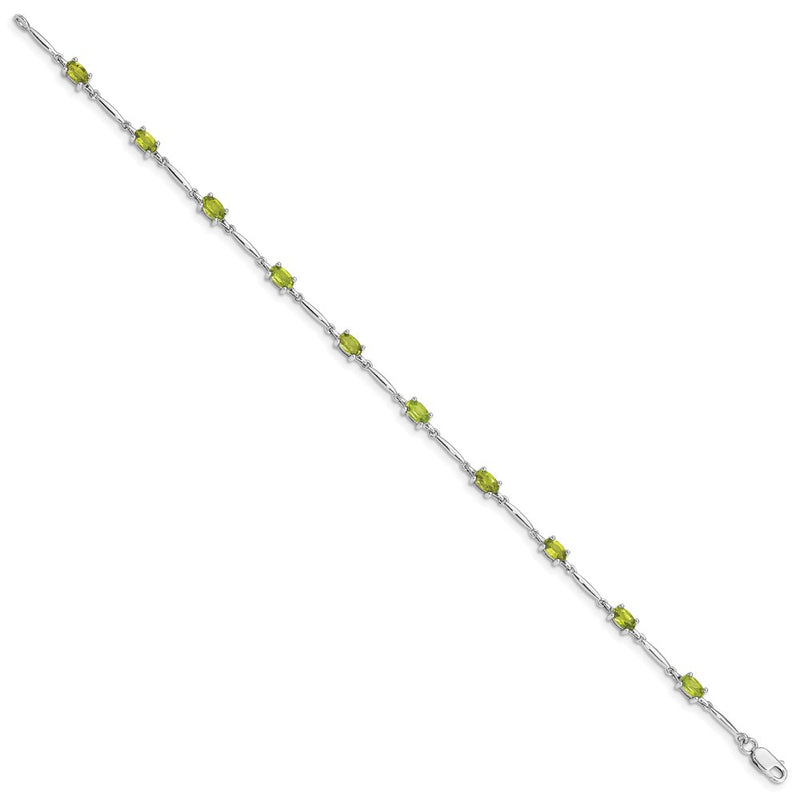 7 Inch Sterling Silver Rhodium-Plated Peridot Bracelet