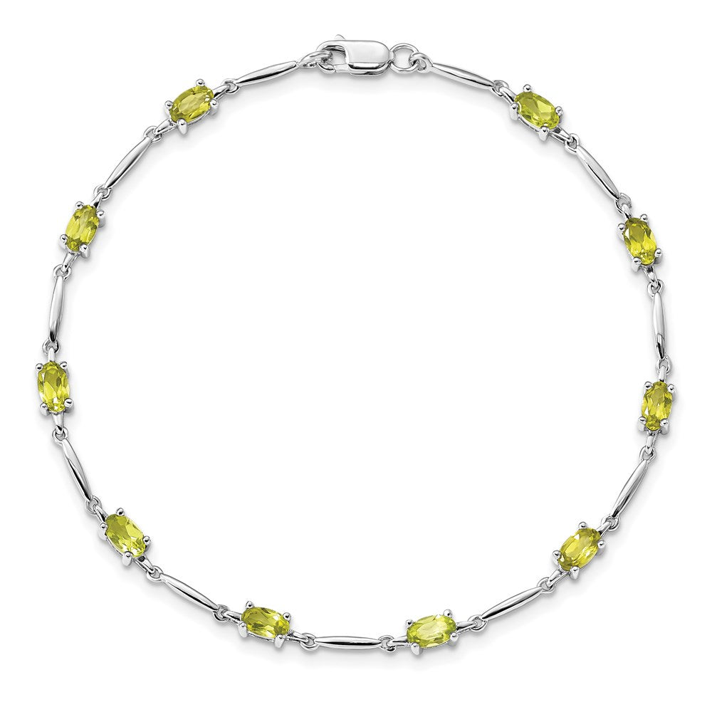 7 Inch Sterling Silver Rhodium-Plated Peridot Bracelet