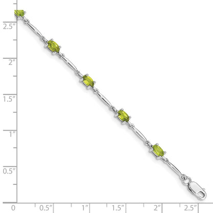 7 Inch Sterling Silver Rhodium-Plated Peridot Bracelet