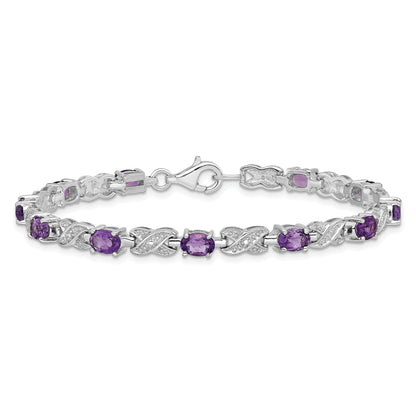 7 Inch Sterling Silver Rhodium-Plated Amethyst Bracelet